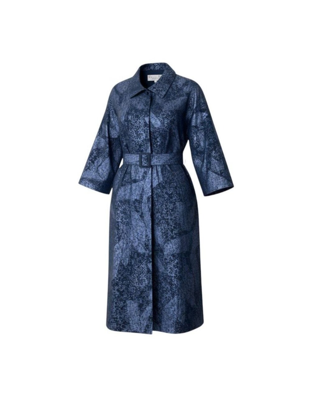 Dior Stand Collar Coat Long with Belt All Over Print 7 Navy Cotton